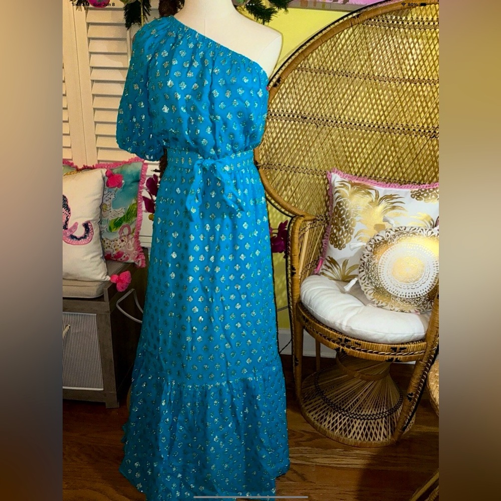 Lilly Pulitzer NWT Zelalynn One-Shoulder Maxi Dress Blue Rhapsody PP Size 4 - Picture 2 of 9